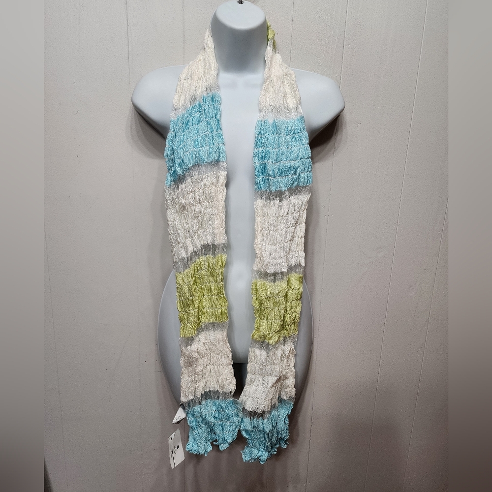 NWT CJ Banks Scarf Multicolor Blue Green White Colorful Color Block C99